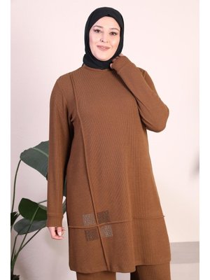 Kahverengi Büyük Beden Triko Takım