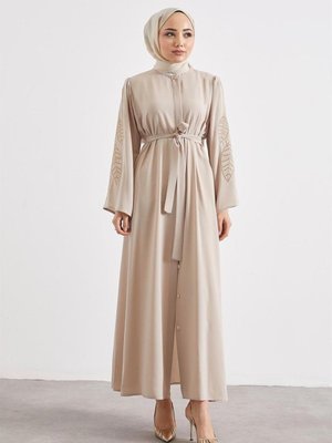 Kolları Nakışlı Abaya Taş Renkli Kolları Nakışlı Abaya Taş Renkli