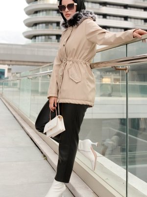 Berfin İçi Kürklü Çift Cepli Mont Taş