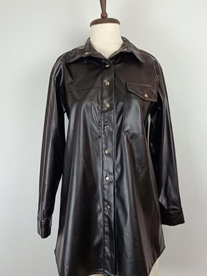 Cep Detaylı Deri Gömlek Siyah Cep Detaylı Deri Gömlek Siyah