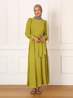 Yağ Yeşili Aerobin Kuşaklı Mevlana Elbise