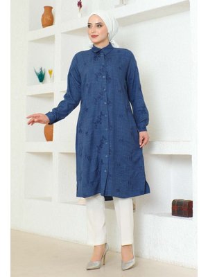 İndigo Büyük Beden Yırtmaçlı Tunik İndigo Büyük Beden Yırtmaçlı Tunik