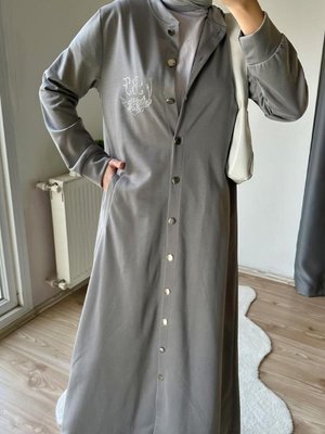 Önden Cıtçıtlı Taş Detaylı Kap Gri