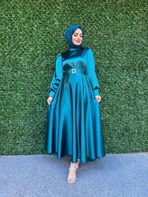 Omuzları Büzgülü Prenses Abiye Elbise