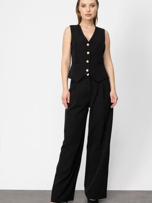 Siyah İspanyol Paça Gold Düğmeli Pantolon