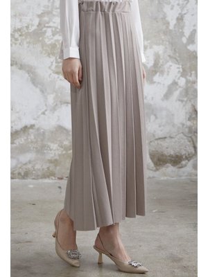 Koyu Bej Luisa Beli Lastik Piliseli Etek Koyu Bej Luisa Beli Lastik Piliseli Etek