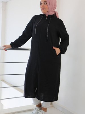 Siyah Büyük Beden Elit Keten Biyeli Kap