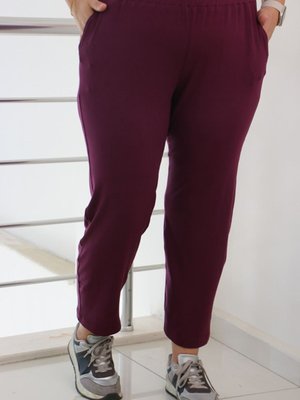 Mürdüm Büyük Beden Yüksek Beli Lastikli Penye Pantolon