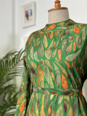 Yaprak Desenli Viskon Elbise Yeşil