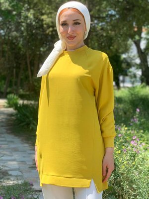 Yağ Yeşili Kolu Lastikli Tunik Yağ Yeşili Kolu Lastikli Tunik