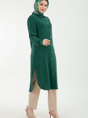 İlkbahar/yaz Yeni Sezon Manşetli Düğmeli Tunik