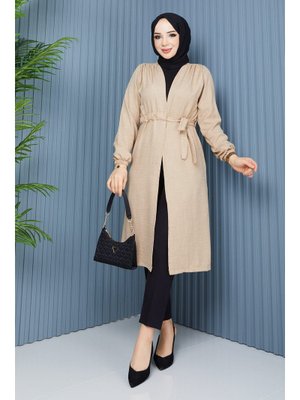 Bej Kol Lastikli Bel Büzgü Detaylı Kap Bej Kol Lastikli Bel Büzgü Detaylı Kap