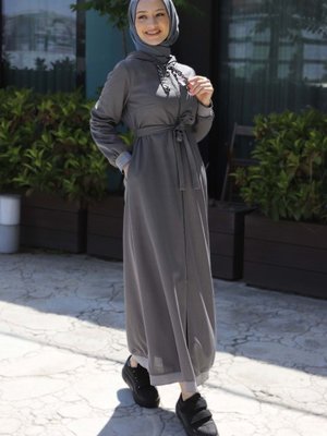 Zincir Detaylı Fermuarlı Ferace Antrasit