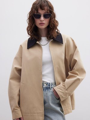 Kontrast Yakalı Gabardin Ceket Camel Kontrast Yakalı Gabardin Ceket Camel