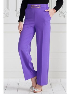 Mor Beli Zincir Detaylı Bol Paça Pantolon