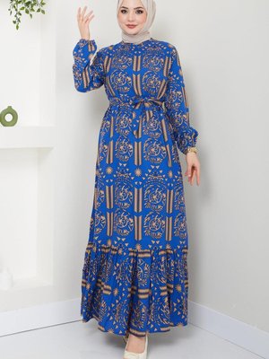 Eteği Volanlı Vizon Viskon Elbise Eteği Volanlı Vizon Viskon Elbise