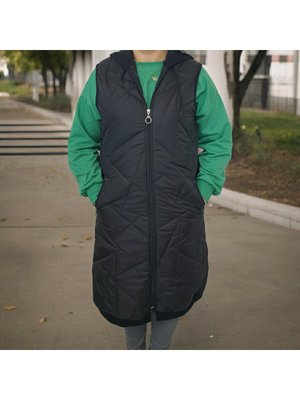 Cam Kırığı Desenli Uzun Kapitone Yelek Fermuarlı