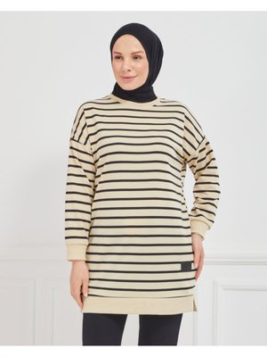 Triko İki İplik Pamuklu Çizgili Model Tunik