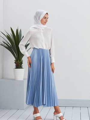 Saten Görünümlü Piliseli Uzun Etek