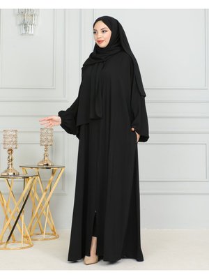 Kendinden Şallı Sade Abaya Yarasa Medine İpeği Kendinden Şallı Sade Abaya Yarasa Medine İpeği
