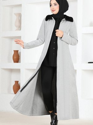 Kürklü Kaşe Kaban Gri