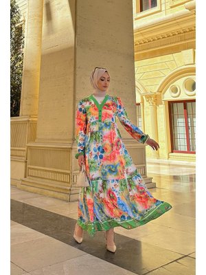 Yeşil Lara Çiçekli Elbise