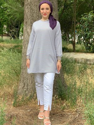 Gri Arissa Çizgili Basıc Tunik Gri Arissa Çizgili Basıc Tunik