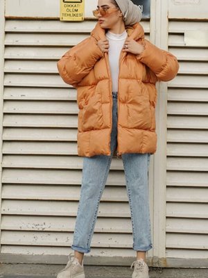 Efsa Çift Cepli Kapüşonlu Şişme Mont Vizon