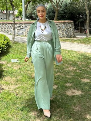 Bürümcük Yarasa Kollu Tunik Pantolon Takım Mint