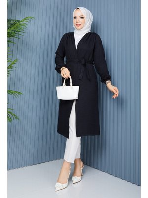 Siyah Kol Lastikli Bel Büzgü Detaylı Kap Siyah Kol Lastikli Bel Büzgü Detaylı Kap