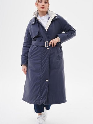 Dik Yaka Çıkarılabilen Kapüşonlu Lacivert Mont