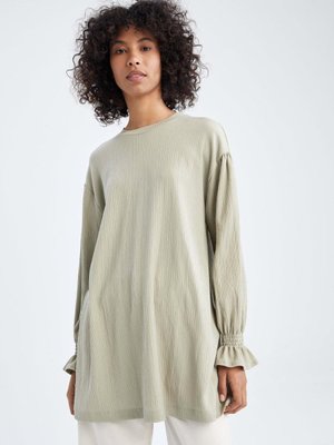 Relax Fit Bisiklet Yaka Bilek Detaylı Uzun Kollu Tunik