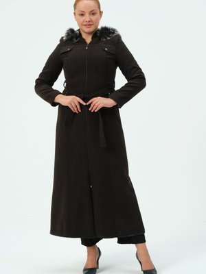 Naride Büyük Beden Kadın Tesettür İçi Astarlı Kışlık Manto