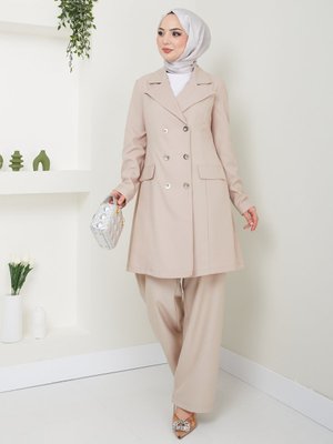 Blazer Ceket Pantolonlu Takım Vizon