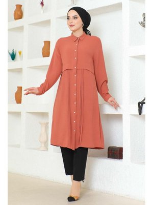 Gül Kurusu Büyük Beden Piliseli Ayrobin Tunik Gül Kurusu Büyük Beden Piliseli Ayrobin Tunik