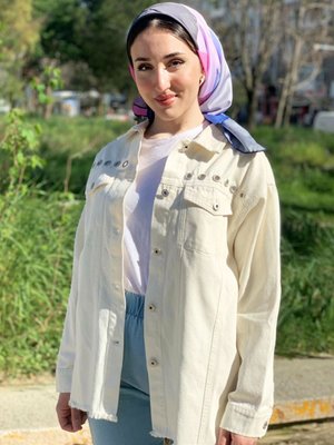 Ekru Kuşgözü Detaylı Kot Ceket