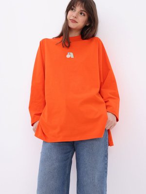 Turuncu Pamuklu Nakışlı Sweatshirt