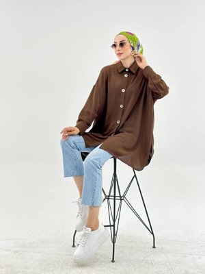 Düğmeli Aerobin Gömlek Acı Kahve Standart