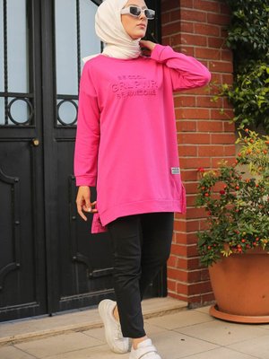 Fuşya Bisiklet Yaka Ön Detaylı Sweatshirt Fuşya Bisiklet Yaka Ön Detaylı Sweatshirt