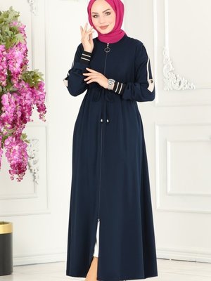 Lacivert Beli Tünelli Medine İpeği Ferace Lacivert Beli Tünelli Medine İpeği Ferace