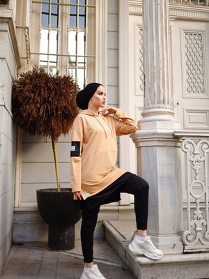 Pamuklu Tunik Pantolon Eşofman Takım Latte Pamuklu Tunik Pantolon Eşofman Takım Latte