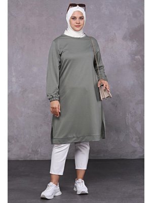 Mint Yeşili Büyük Beden İki İplik Penye Uzun Tunik