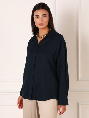 Lacivert Viskon Kumaşlı Klasik Gömlek Koyu