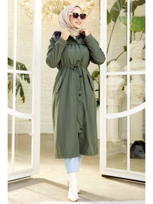 Haki Eflal Tünel Kemerli Gizli Fermuarlı Mont