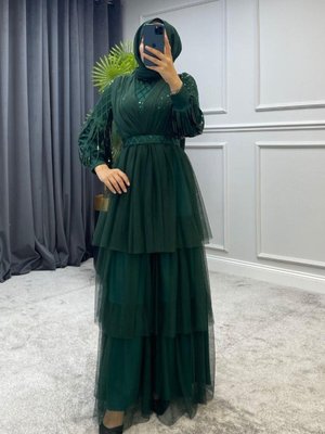 Saçaklı Katkat Abiye Elbise Yeşil Saçaklı Katkat Abiye Elbise Yeşil