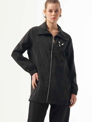 Taş İşlemeli Ceket Kap Siyah