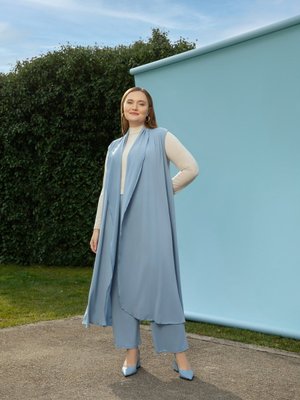 Buz Mavisi Büyük Beden Beli Lastikli Örme Pantolon