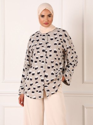 Siyah & Beyaz Viskon Kumaş Rahat Kalıp Desenli Tunik