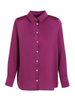 Fuşya Sedef Düğme Detaylı Saten Tunik