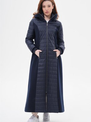Garni Detaylı Kapüşonlu Lacivert Mont
